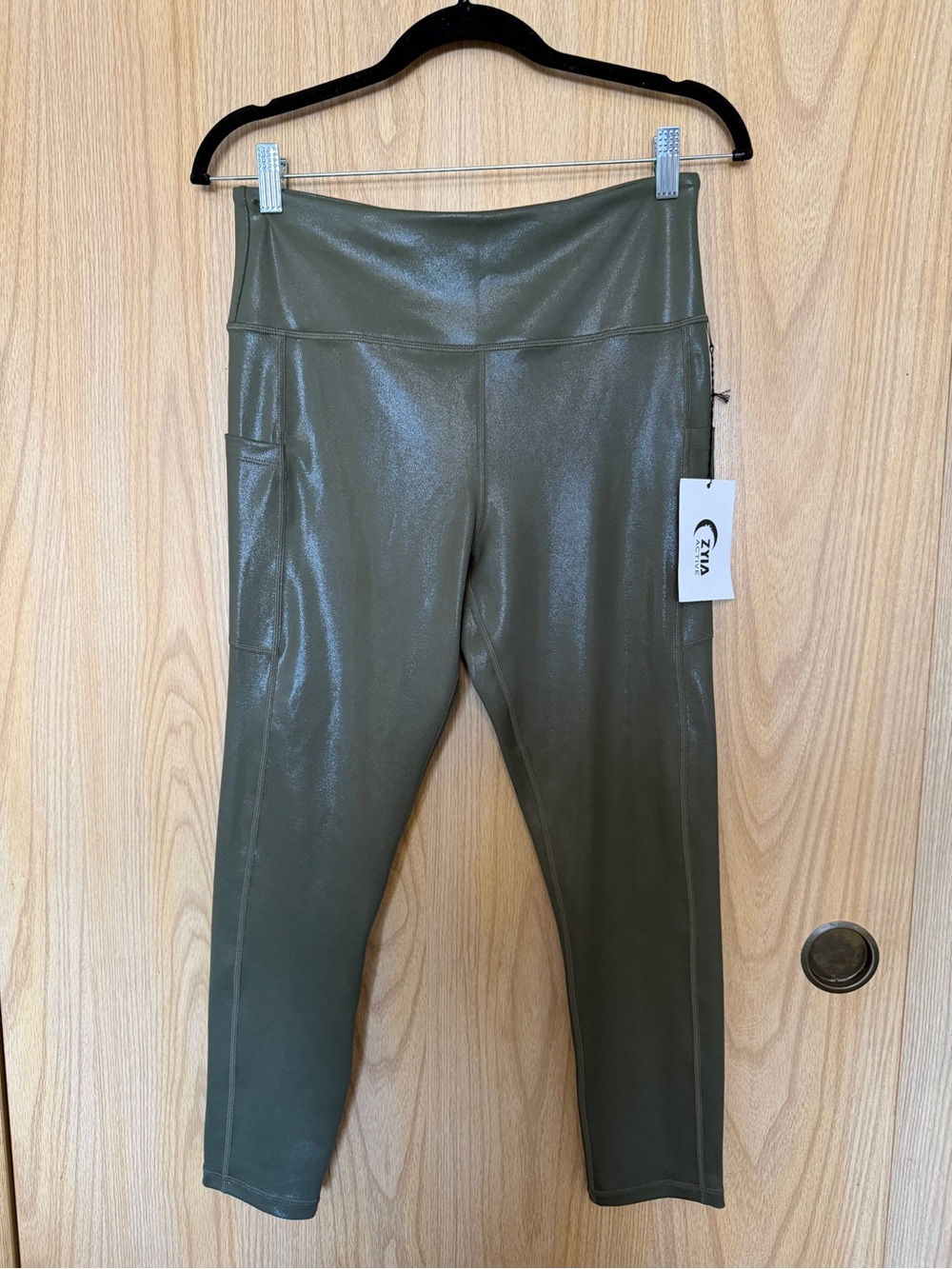 ZYIA Olive Shimmer Leggings with Side Pocket